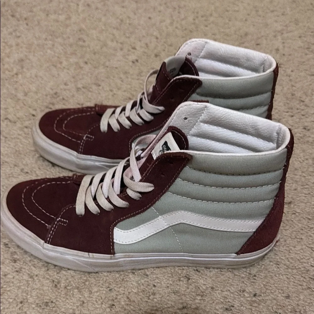 Vans Maroon and White High-Top Sneakers - Picture 2 of 7